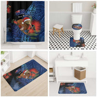 New Zealand Christmas Bathroom Set Santa Kiwi Bird With Pohutukawa Flowers - Polynesian Pride