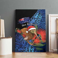 New Zealand Christmas Canvas Wall Art Santa Kiwi Bird With Pohutukawa Flowers - Polynesian Pride