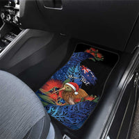 Personalised New Zealand Christmas Car Mats Santa Kiwi Bird With Pohutukawa Flowers - Polynesian Pride
