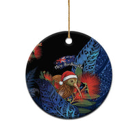 Personalised New Zealand Christmas Ceramic Ornament Santa Kiwi Bird With Pohutukawa Flowers - Polynesian Pride