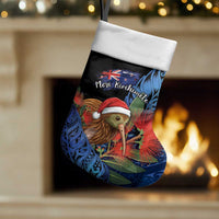 Personalised New Zealand Christmas Stocking Santa Kiwi Bird With Pohutukawa Flowers - Polynesian Pride
