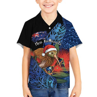 Personalised New Zealand Christmas Family Matching Long Sleeve Bodycon Dress and Hawaiian Shirt Santa Kiwi Bird With Pohutukawa Flowers - Polynesian Pride