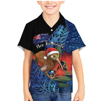 Personalised New Zealand Christmas Family Matching Mermaid Dress and Hawaiian Shirt Santa Kiwi Bird With Pohutukawa Flowers - Polynesian Pride