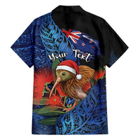 Personalised New Zealand Christmas Family Matching Off The Shoulder Long Sleeve Dress and Hawaiian Shirt Santa Kiwi Bird With Pohutukawa Flowers - Polynesian Pride