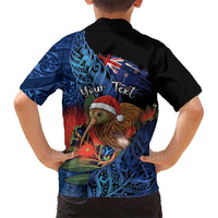 Personalised New Zealand Christmas Family Matching Off Shoulder Maxi Dress and Hawaiian Shirt Santa Kiwi Bird With Pohutukawa Flowers - Polynesian Pride