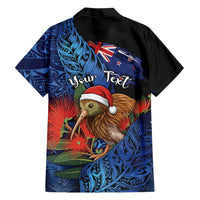 Personalised New Zealand Christmas Family Matching Off Shoulder Maxi Dress and Hawaiian Shirt Santa Kiwi Bird With Pohutukawa Flowers - Polynesian Pride