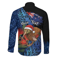 Personalised New Zealand Christmas Family Matching Off Shoulder Short Dress and Hawaiian Shirt Santa Kiwi Bird With Pohutukawa Flowers - Polynesian Pride