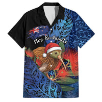 Personalised New Zealand Christmas Family Matching Summer Maxi Dress and Hawaiian Shirt Santa Kiwi Bird With Pohutukawa Flowers - Polynesian Pride