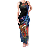 Personalised New Zealand Christmas Family Matching Tank Maxi Dress and Hawaiian Shirt Santa Kiwi Bird With Pohutukawa Flowers - Polynesian Pride