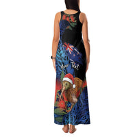 Personalised New Zealand Christmas Family Matching Tank Maxi Dress and Hawaiian Shirt Santa Kiwi Bird With Pohutukawa Flowers - Polynesian Pride