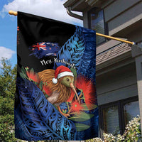 New Zealand Christmas Garden Flag Santa Kiwi Bird With Pohutukawa Flowers - Polynesian Pride