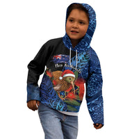 Personalised New Zealand Christmas Kid Hoodie Santa Kiwi Bird With Pohutukawa Flowers - Polynesian Pride