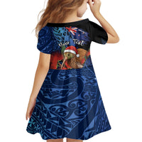 Personalised New Zealand Christmas Kid Short Sleeve Dress Santa Kiwi Bird With Pohutukawa Flowers - Polynesian Pride