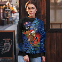 Personalised New Zealand Christmas Ugly Christmas Sweater Santa Kiwi Bird With Pohutukawa Flowers - Polynesian Pride