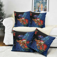 New Zealand Christmas Pillow Cover Santa Kiwi Bird With Pohutukawa Flowers - Polynesian Pride