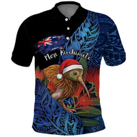 Personalised New Zealand Christmas Polo Shirt Santa Kiwi Bird With Pohutukawa Flowers - Polynesian Pride