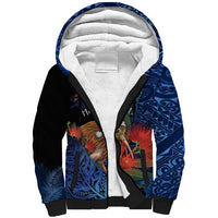 Personalised New Zealand Christmas Sherpa Hoodie Santa Kiwi Bird With Pohutukawa Flowers - Polynesian Pride