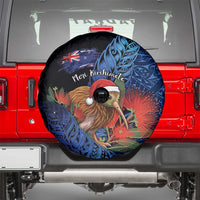 New Zealand Christmas Spare Tire Cover Santa Kiwi Bird With Pohutukawa Flowers - Polynesian Pride