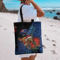 New Zealand Christmas Tote Bag Santa Kiwi Bird With Pohutukawa Flowers - Polynesian Pride