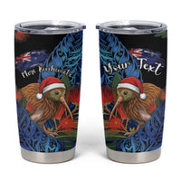 Personalised New Zealand Christmas Tumbler Cup Santa Kiwi Bird With Pohutukawa Flowers - Polynesian Pride