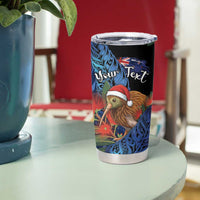 Personalised New Zealand Christmas Tumbler Cup Santa Kiwi Bird With Pohutukawa Flowers - Polynesian Pride