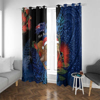 New Zealand Christmas Window Curtain Santa Kiwi Bird With Pohutukawa Flowers - Polynesian Pride