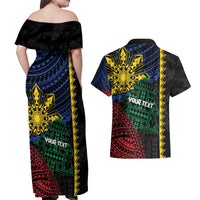 Personalised Philippines Christmas Couples Matching Off Shoulder Maxi Dress and Hawaiian Shirt Xmas Tree Filipino Tribal Patterns - Polynesian Pride