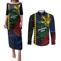 Personalised Philippines Christmas Couples Matching Puletasi and Long Sleeve Button Shirt Xmas Tree Filipino Tribal Patterns - Polynesian Pride