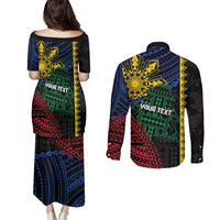 Personalised Philippines Christmas Couples Matching Puletasi and Long Sleeve Button Shirt Xmas Tree Filipino Tribal Patterns - Polynesian Pride