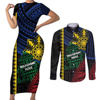 Personalised Philippines Christmas Couples Matching Short Sleeve Bodycon Dress and Long Sleeve Button Shirt Xmas Tree Filipino Tribal Patterns - Polynesian Pride
