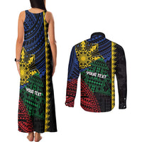 Personalised Philippines Christmas Couples Matching Tank Maxi Dress and Long Sleeve Button Shirt Xmas Tree Filipino Tribal Patterns - Polynesian Pride