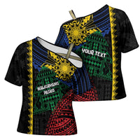 Personalised Philippines Christmas Cross Shoulder Shirt Xmas Tree Filipino Tribal Patterns - Polynesian Pride