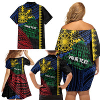 Personalised Philippines Christmas Family Matching Off Shoulder Short Dress and Hawaiian Shirt Xmas Tree Filipino Tribal Patterns - Polynesian Pride