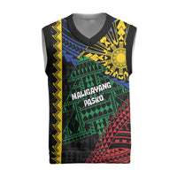 Personalised Philippines Christmas Knitted V-Neck Vest Xmas Tree Filipino Tribal Patterns - Polynesian Pride
