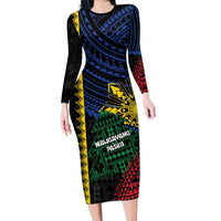 Personalised Philippines Christmas Long Sleeve Bodycon Dress Xmas Tree Filipino Tribal Patterns - Polynesian Pride