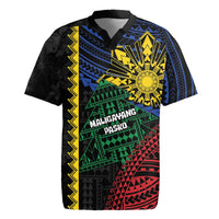 Personalised Philippines Christmas Rugby Jersey Xmas Tree Filipino Tribal Patterns DT05 Black - Polynesian Pride