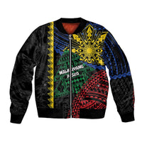 Personalised Philippines Christmas Sleeve Zip Bomber Jacket Xmas Tree Filipino Tribal Patterns - Polynesian Pride