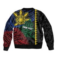 Personalised Philippines Christmas Sleeve Zip Bomber Jacket Xmas Tree Filipino Tribal Patterns - Polynesian Pride