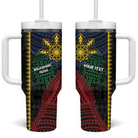 Personalised Philippines Christmas Tumbler With Handle Xmas Tree Filipino Tribal Patterns - Polynesian Pride