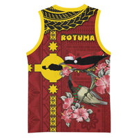 Rotuma Christmas Basketball Jersey Rotuma Myzomela Birds With Hibiscus Flowers - Polynesian Pride