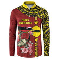 Rotuma Christmas Button Sweatshirt Rotuma Myzomela Birds With Hibiscus Flowers - Polynesian Pride