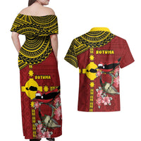 Rotuma Christmas Couples Matching Off Shoulder Maxi Dress and Hawaiian Shirt Rotuma Myzomela Birds With Hibiscus Flowers DT05 - Polynesian Pride