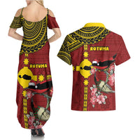 Rotuma Christmas Couples Matching Summer Maxi Dress and Hawaiian Shirt Rotuma Myzomela Birds With Hibiscus Flowers DT05 - Polynesian Pride