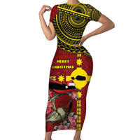 Rotuma Christmas Family Matching Short Sleeve Bodycon Dress and Hawaiian Shirt Rotuma Myzomela Birds With Hibiscus Flowers - Polynesian Pride