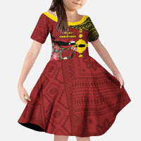 Rotuma Christmas Kid Short Sleeve Dress Rotuma Myzomela Birds With Hibiscus Flowers - Polynesian Pride