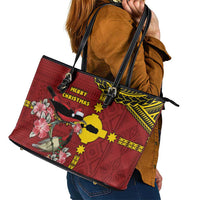 Rotuma Christmas Leather Tote Bag Rotuma Myzomela Birds With Hibiscus Flowers - Polynesian Pride