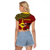 Rotuma Christmas Raglan Cropped T Shirt Rotuma Myzomela Birds With Hibiscus Flowers - Polynesian Pride