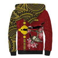 Rotuma Christmas Sherpa Hoodie Rotuma Myzomela Birds With Hibiscus Flowers - Polynesian Pride