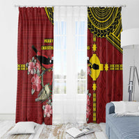 Rotuma Christmas Window Curtain Rotuma Myzomela Birds With Hibiscus Flowers - Polynesian Pride