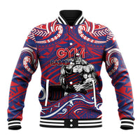 Personalised Samoa Gym Baseball Jacket Muscle Samoan Tribal Waves DT05 Unisex Navy - Polynesian Pride